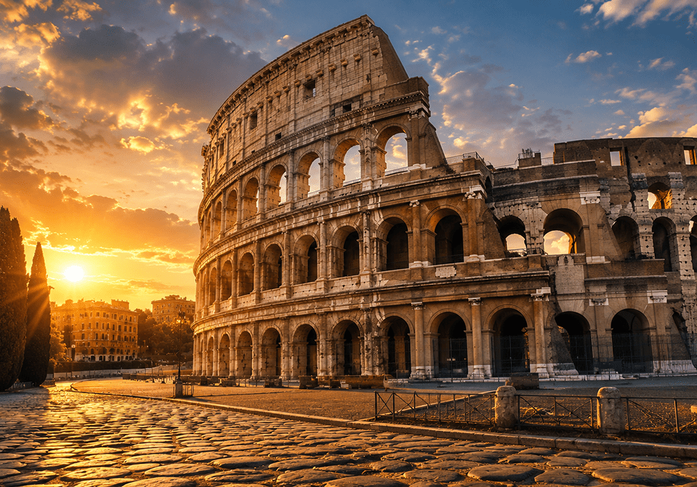 Golden hour over ancient ruins